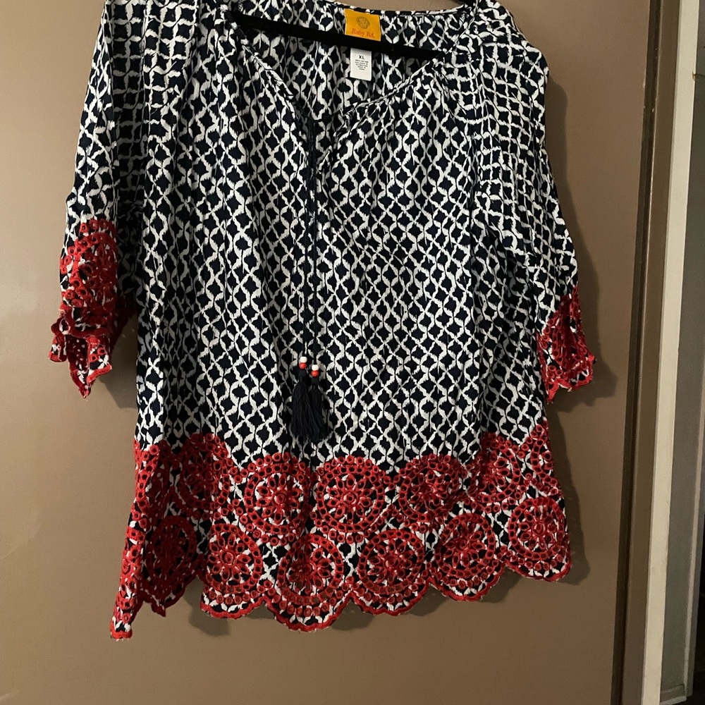Ruby Rd. Black and Red Patterned Blouse - image 1